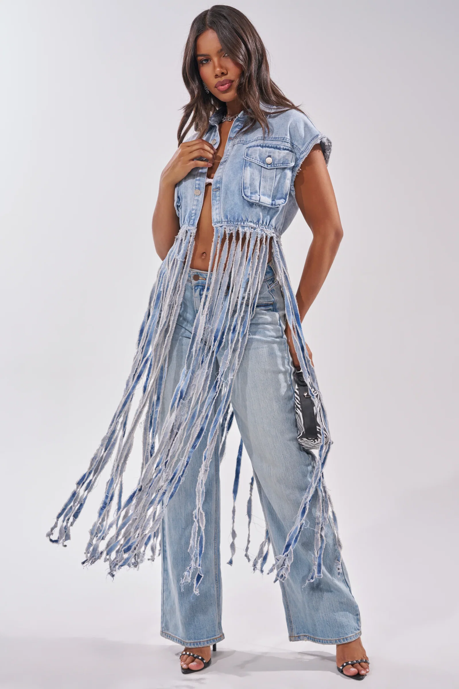 Image of ROCK ON DENIM FRINGE TOP