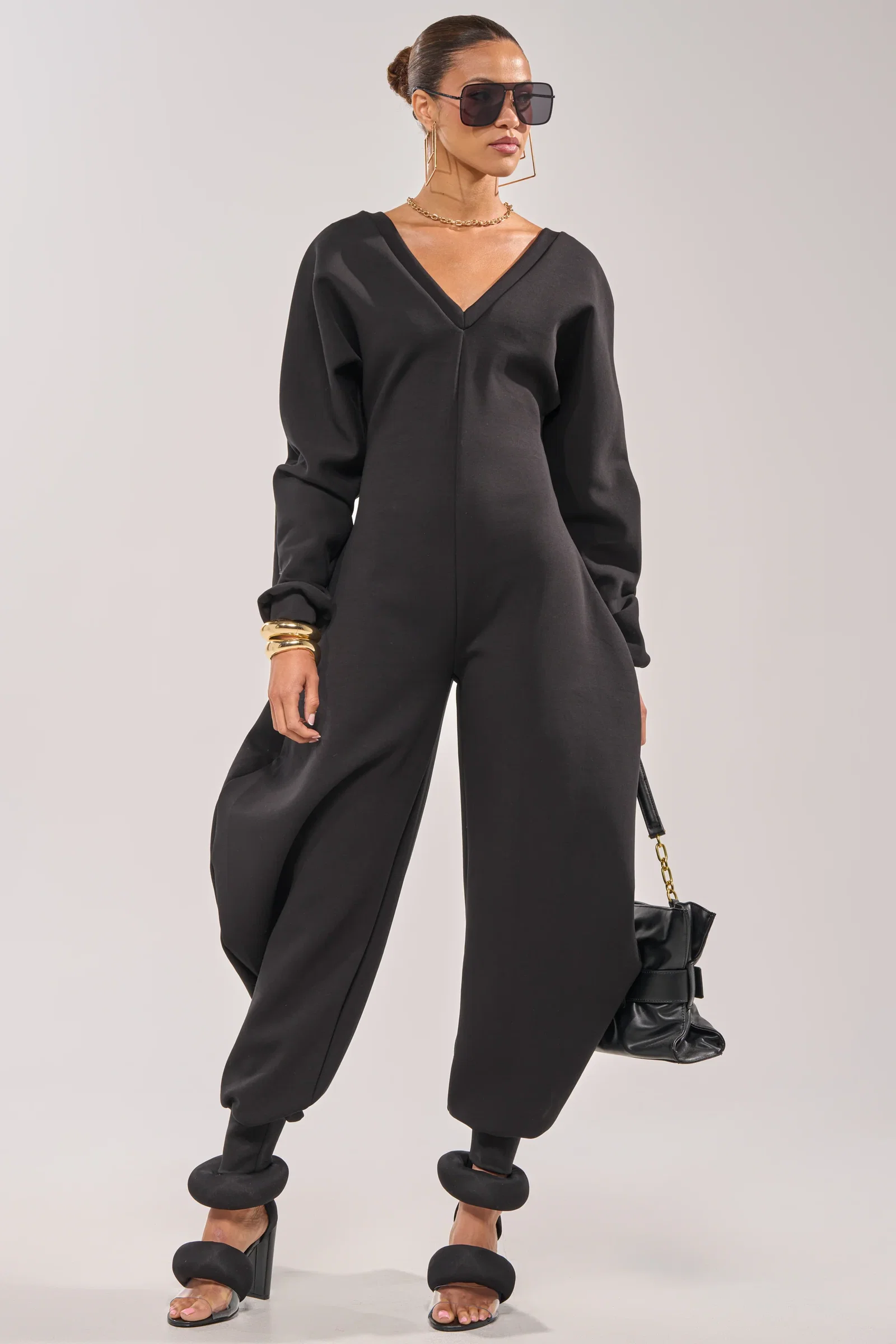 Image of COMFY COZY SWEATSHIRT JUMPSUIT IN BLACK