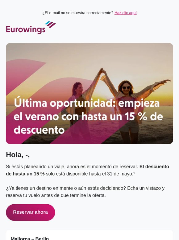 El descuento de hasta un 15 % termina pronto ⏰✈️