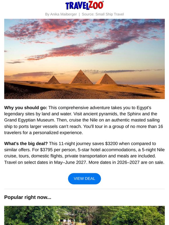 Save $3200—Epic 11-night Egypt tour w/luxury cruise