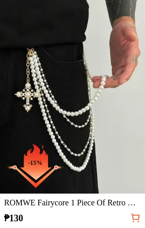 ROMWE Fairycore 1 Piece Of Retro Hip-Hop Simple Imitation Pearl Waist Chain, Men's Personalized Punk Cross Pendant Body Chain, Worn At Daily Music Festival Parties, Gifts For Classmates And Friends