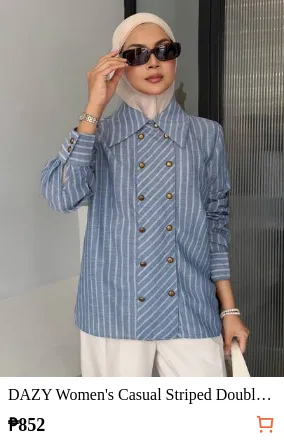 DAZY Women's Casual Striped Double-Breasted Lapel Shirt, Autumn/Winter