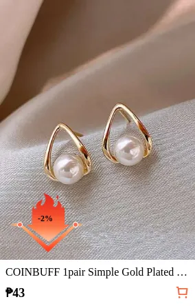 COINBUFF 1pair Simple Gold Plated Triangle Faux Pearl Stud Earrings Suitable For Women's Daily Wear