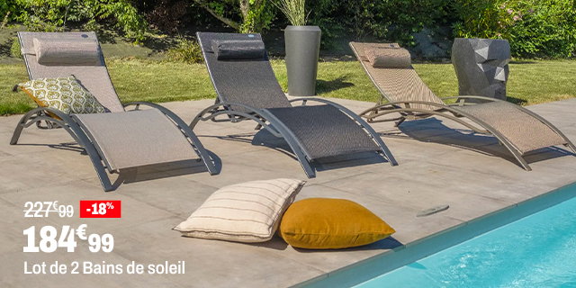 DCB GARDEN Lot De 2 Bains De Soleil En Aluminium Et Toile Plastifiéee - Gris Clair - Cl76