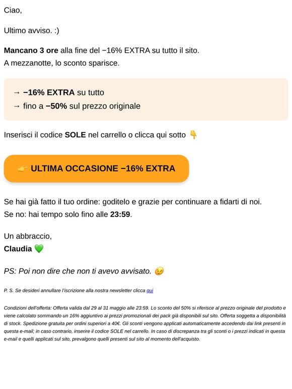 Re:⏰🔥Ultime 3h: -16% SCONTO EXTRA