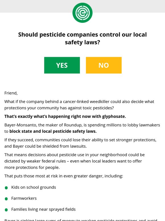 ACTION NEEDED: Push back on the pesticide industry