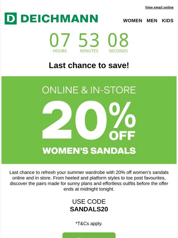 20% off sandals ends TONIGHT