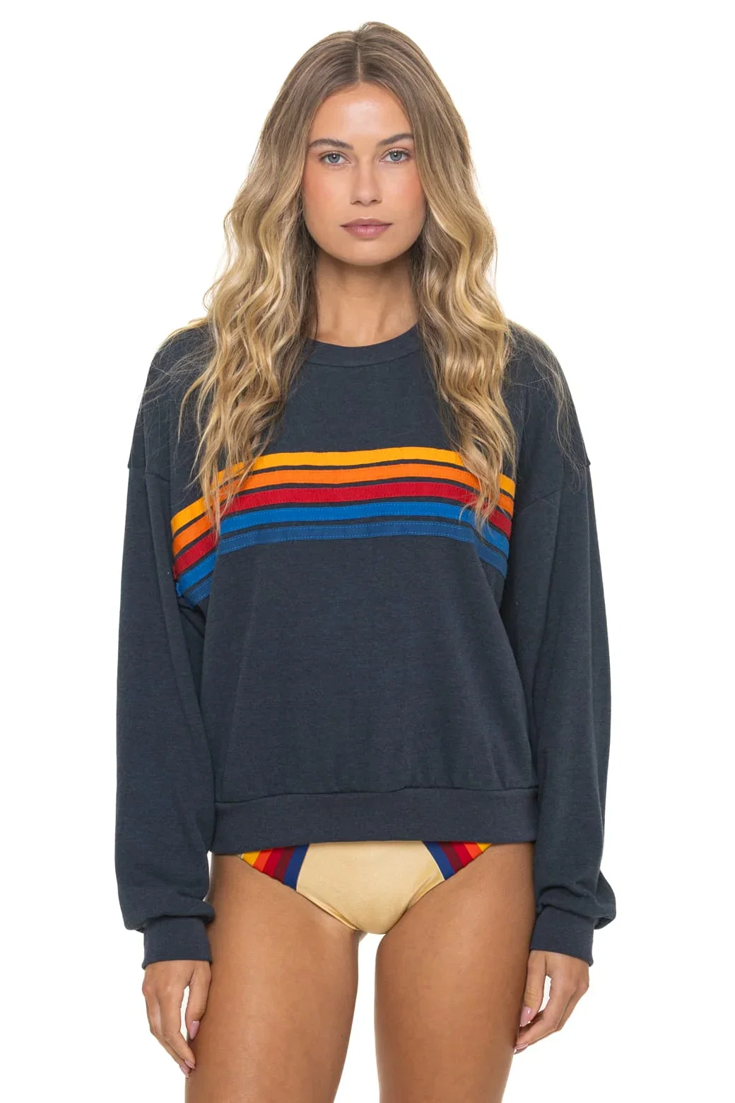 Image of 5 STRIPE RELAXED CREW SWEATSHIRT - CHARCOAL