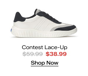 A side view of the Contest Lace-Up in white/black which was $59.99 and is now $38.99 for a limited time. Shop Now.
