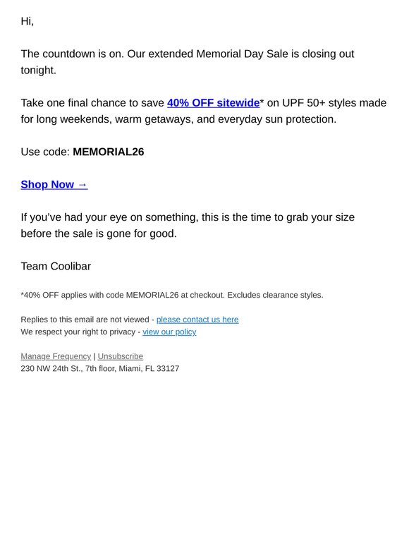 A Few Extra Hours Of Memorial Week Savings ⏳