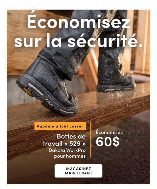 Aubaine à Tout Casser Bottes de travail « 529 » Dakota WorkPro pour hommes économisez 60$