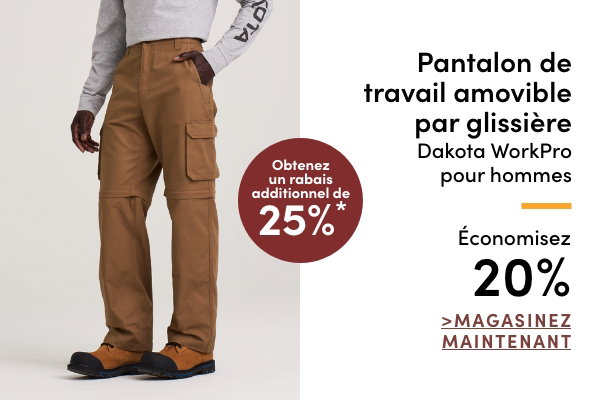 Pantalon de travail amovible par glissière Dakota WorkPro pour hommes économisez 20%