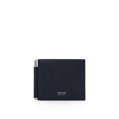 GRAIN LEATHER MONEY CLIP WALLET: BLUE