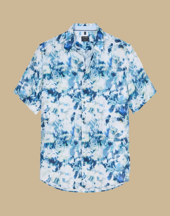 Casual, Regular Fit, Kurzarmhemd aus Leinen mit Print