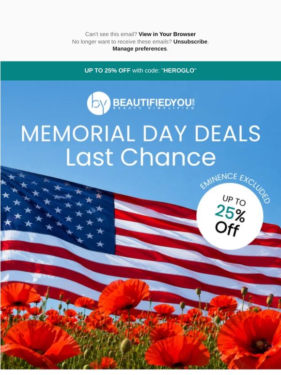 Up to 25% off to END Memorial Day