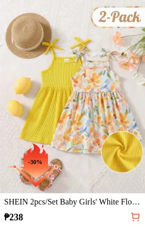 SHEIN 2pcs/Set Baby Girls White...