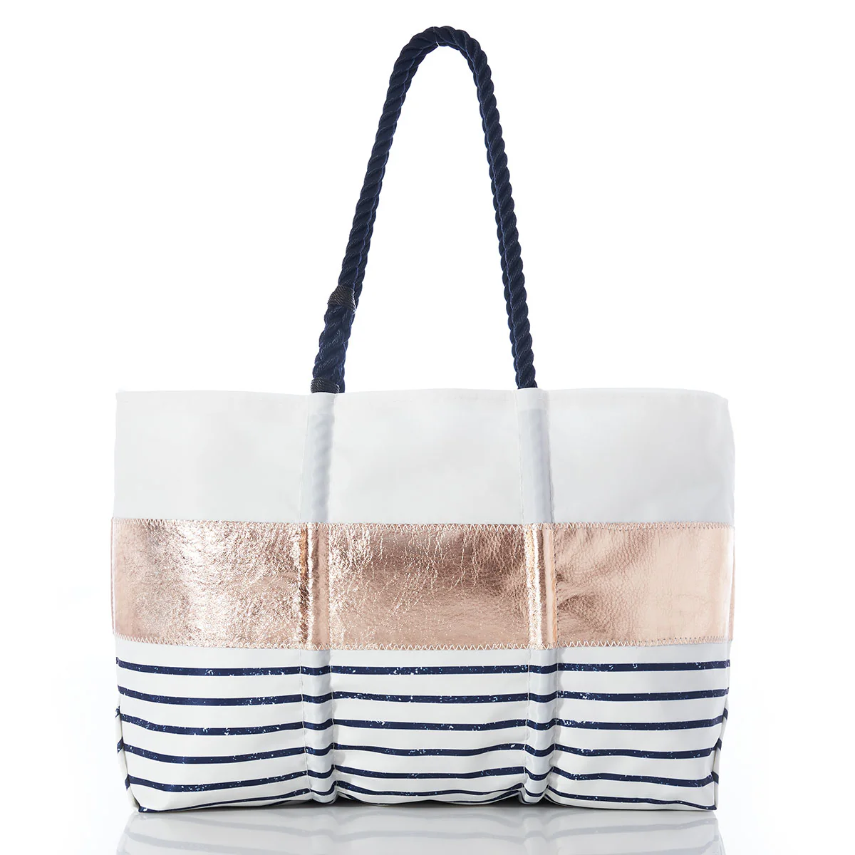 Image of Rose Gold-on-Navy Mariner Stripe Large Tote