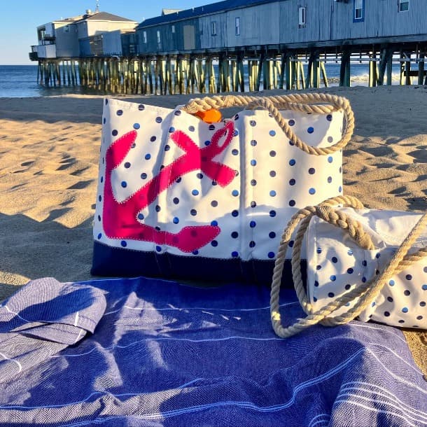 Fuchsia Anchor & Summer Dots Ogunquit Beach Tote