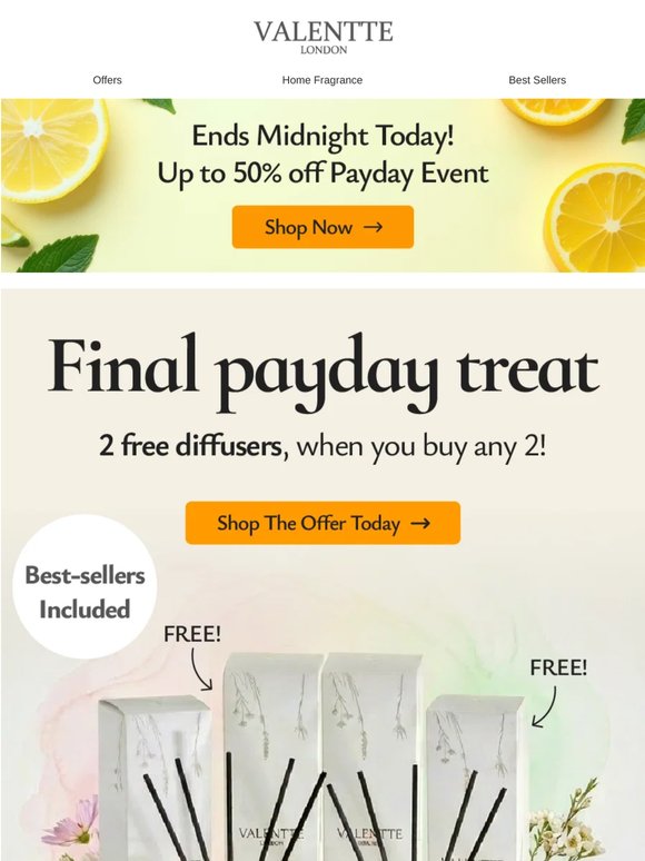 Final Payday Treat: 2 FREE diffusers ✨