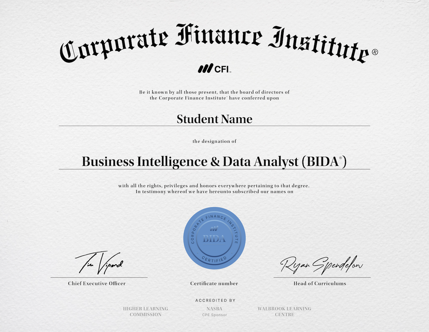 Business Intelligence & Data Analyst (BIDA®) Certification