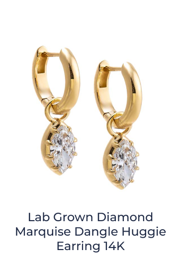 Lab Grown Diamond Marquise Dangle Huggie Earring 14K
