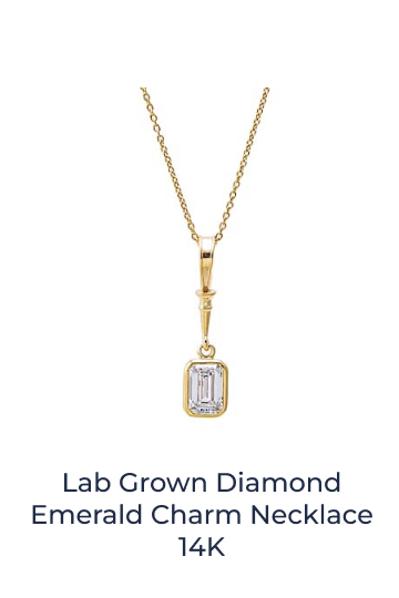 Lab Grown Diamond Emerald Charm Necklace 14K