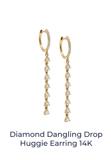 Diamond Dangling Drop Huggie Earring 14K