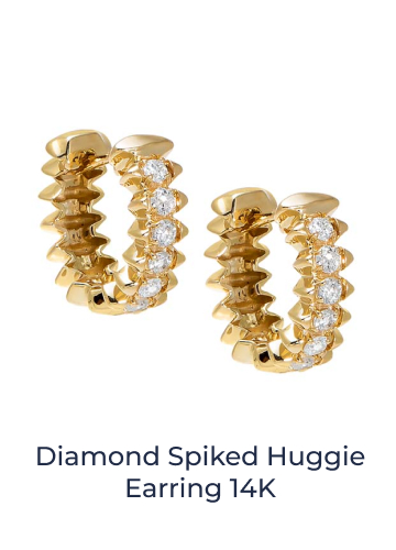 Diamond Spiked Huggie Earring 14K