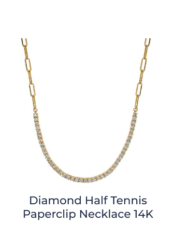Diamond Half Tennis Paperclip Necklace 14K