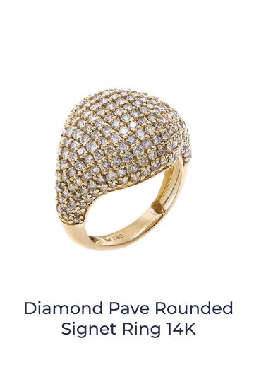 Diamond Pave Rounded Signet Ring 14K
