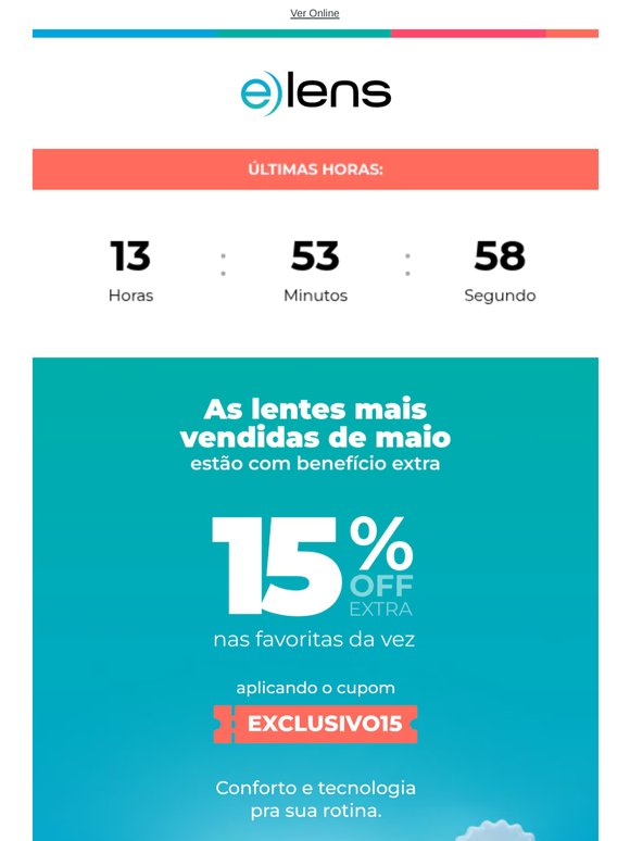 Última chance para 15% off nas mais vendidas