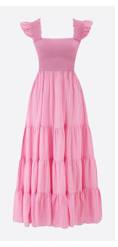 Kendall Dress In Ikat Pink Stripe