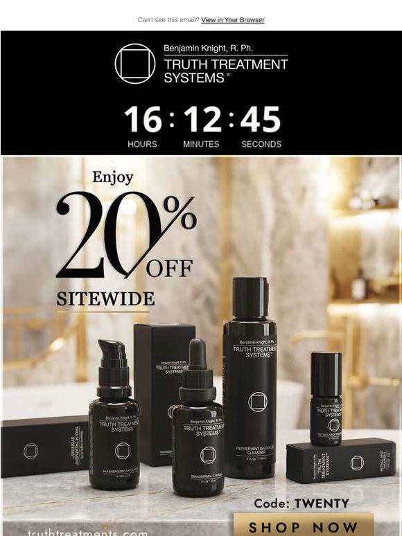 Last day to enjoy 20% off pharmacist-formulated skincare.