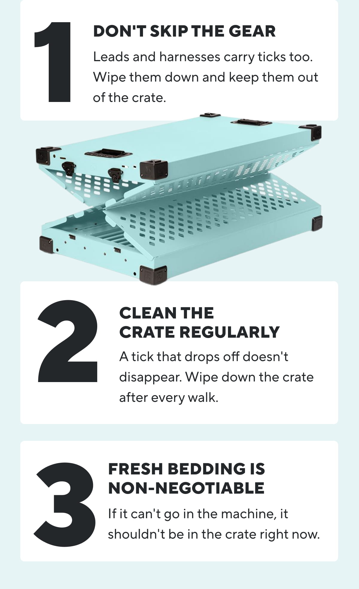 1. Don't Skip The Gear | 2. Clean the Crate Regularly | 3. Fresh Bedding is Non-Negotiable