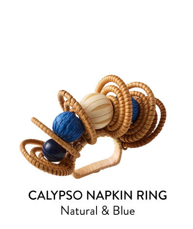 Calypso Napkin Ring in Natural & Blue, Set of 4