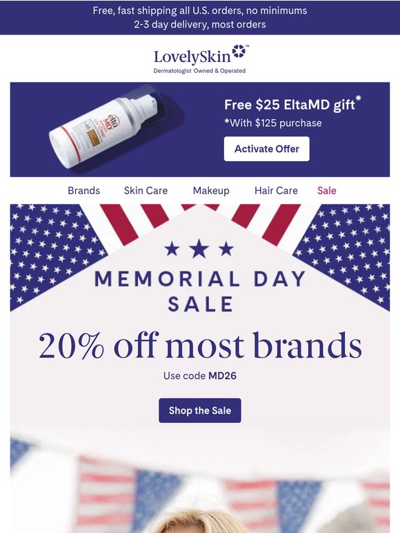 🚨 Final 24 hours: 20% off Memorial Day Sale + $25 EltaMD UV Clear Sunscreen gift!