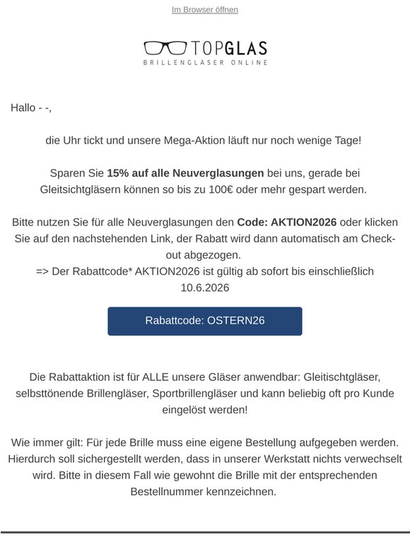Erinnerung: Mega-Aktion auf alle Brillengläser