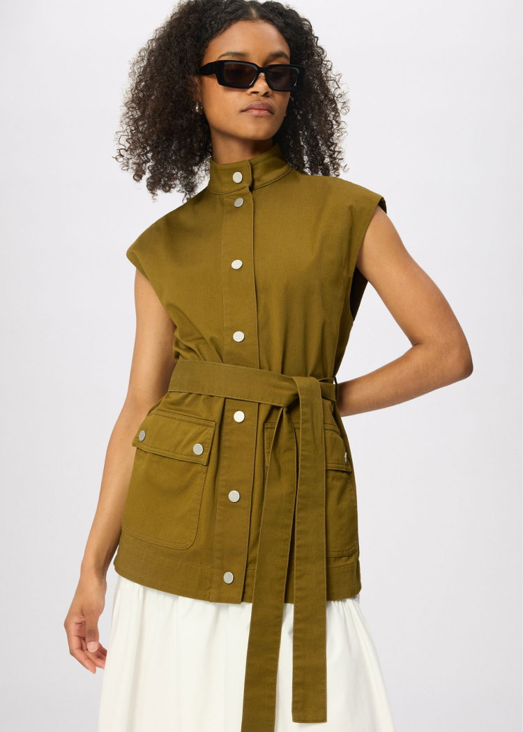 Khaki Sleeveless Safari Jacket