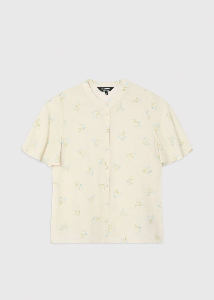 Ivory Floral Button Front Shirt