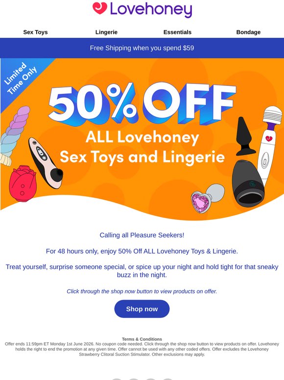 [50% OFF] All Lovehoney Toys & Lingerie