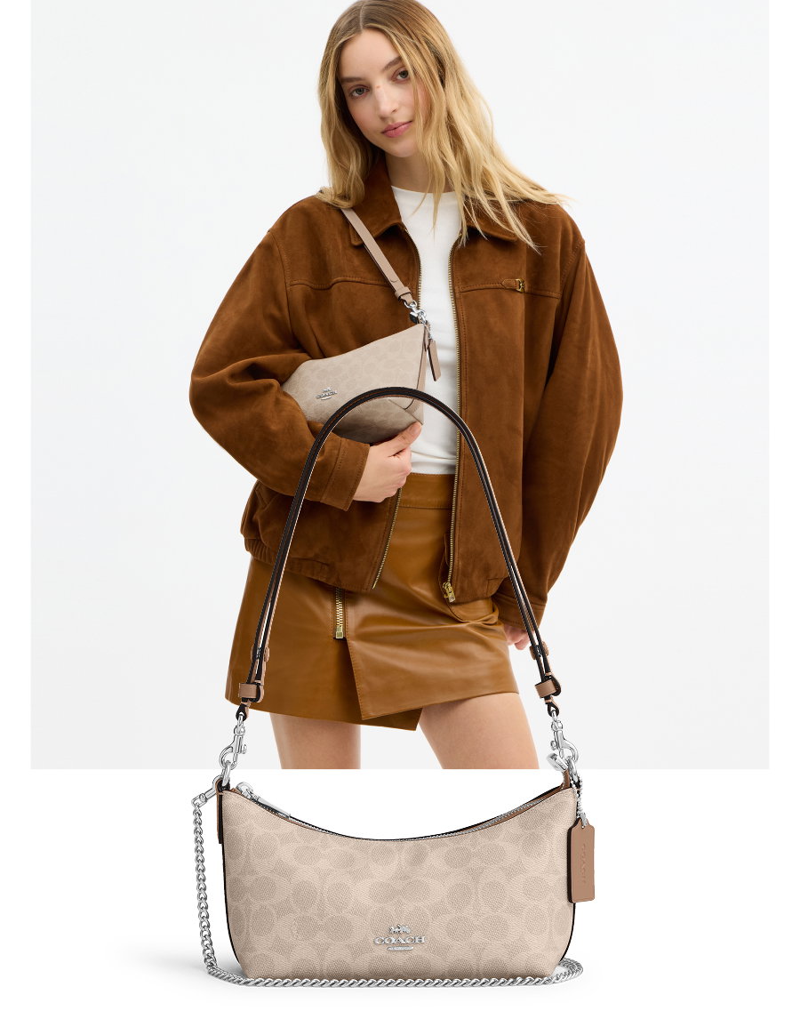 Caitlin Shoulder Bag In Signature Canvas Silver/Sand/Taupe