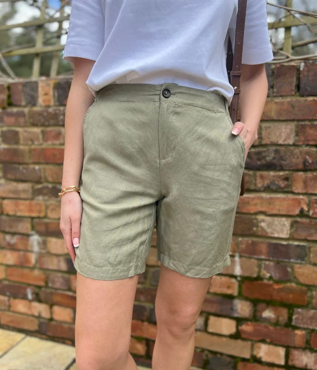 Image of Olive Linen Blend Shorts