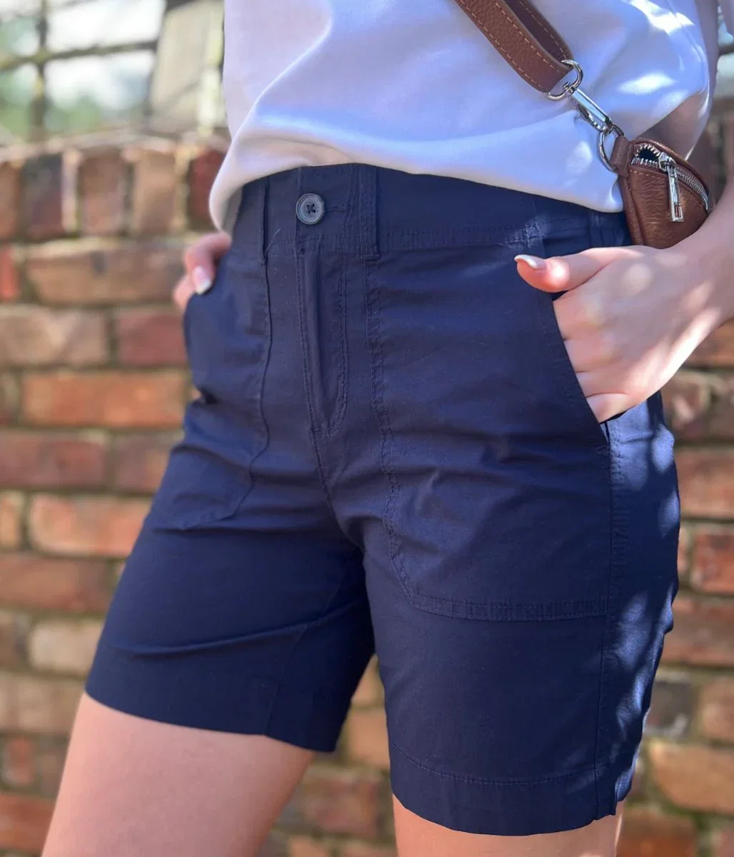 Image of Navy Cotton Poplin Shorts