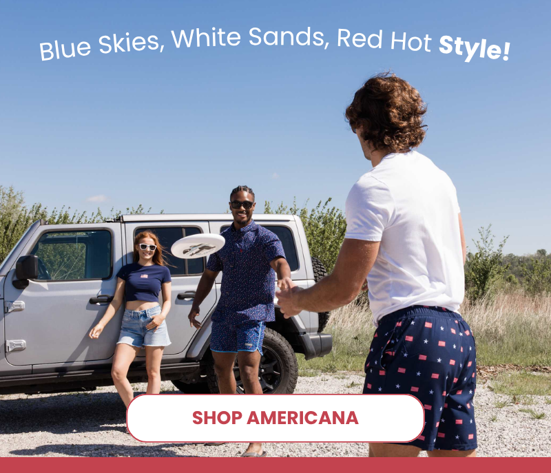 Blue skies, white sands and red hot style! Shop Americana