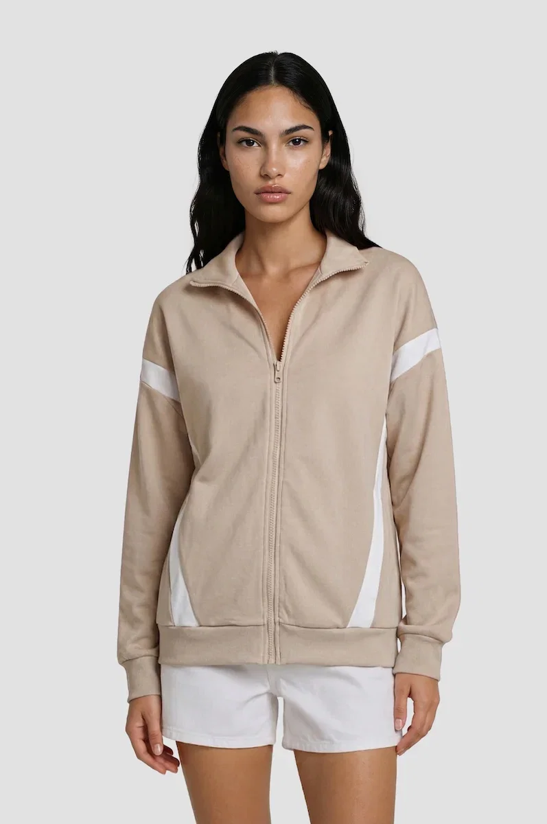 Image of Contrast Zip Up - Beige