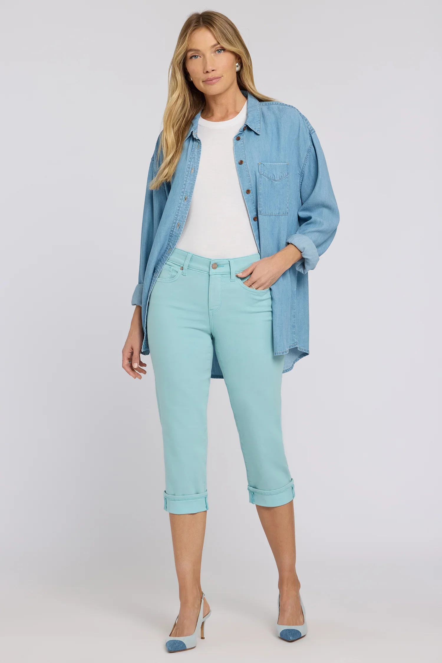 Image of Marilyn Straight Crop Jeans - Aqua Haze