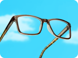 Tortoise frame glasses against a blue sky
