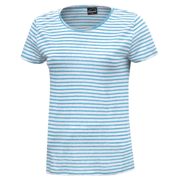 Artime Damen Leinen T-Shirt, gestreift , aqua blau