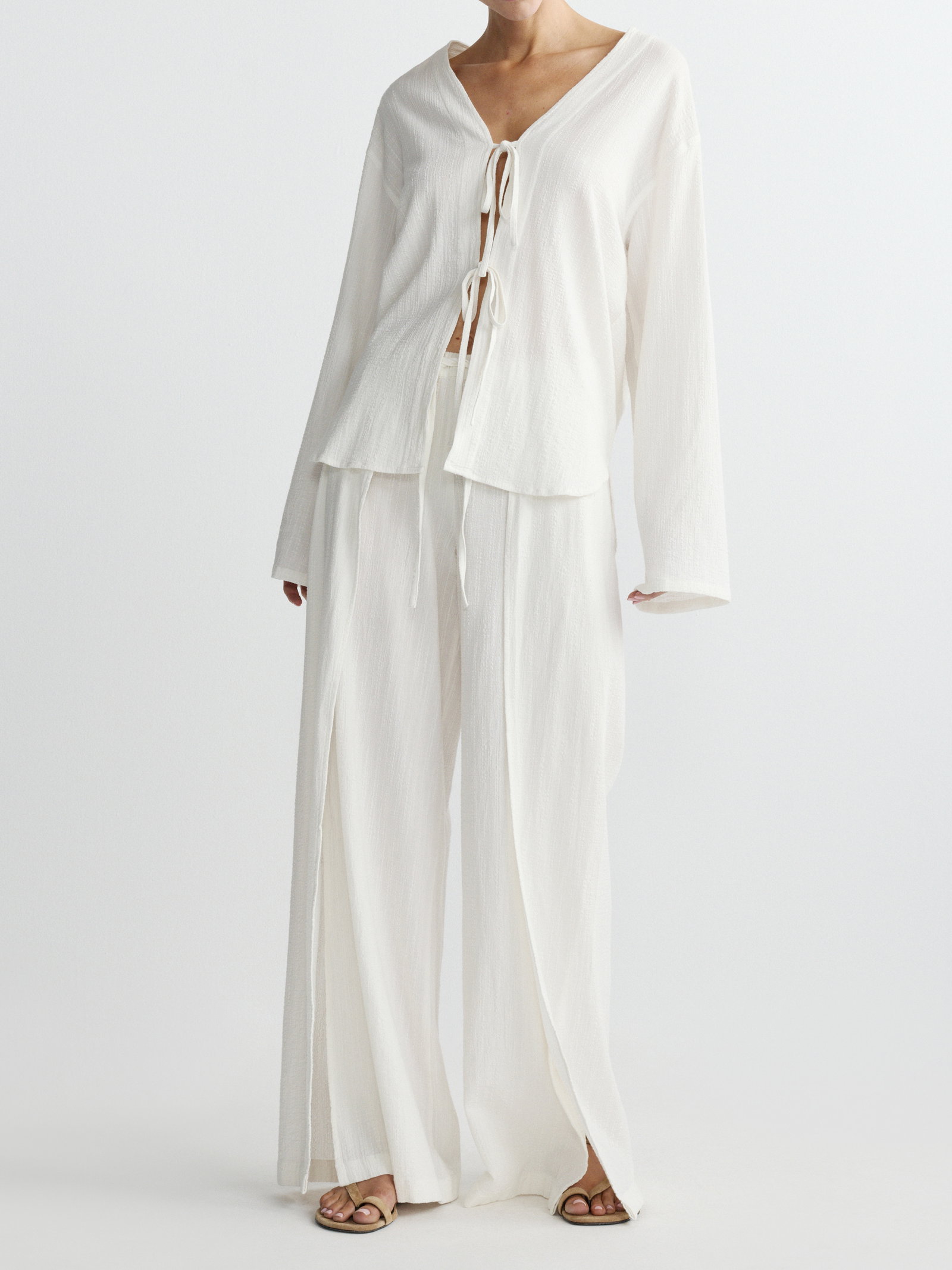 Palazzo Pant and Faye Tie Shirt, editorial