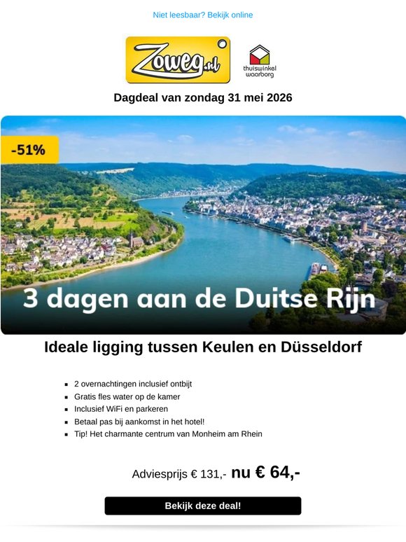 3 dagen aan de Duitse Rijn nu 64,-